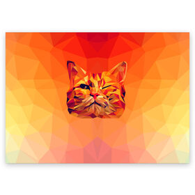 Поздравительная открытка с принтом Подмигивающий кот (Low Poly) в Тюмени, 100% бумага | плотность бумаги 280 г/м2, матовая, на обратной стороне линовка и место для марки
 | Тематика изображения на принте: cat | fox | kitty | low | lowpoly | poly | веселая | геометрия | грозовой кошак | желтая | кот | котейка | котофей | кошак | лиса | любителям кошек | низкополигональный | позитив | прикольная | рисунок | рыжая | узор