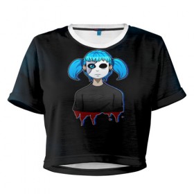 Женская футболка 3D укороченная с принтом Sally Face в Тюмени, 100% полиэстер | круглая горловина, длина футболки до линии талии, рукава с отворотами | 