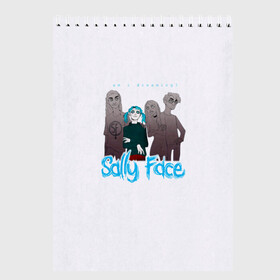 Скетчбук с принтом Sally Face в Тюмени, 100% бумага
 | 48 листов, плотность листов — 100 г/м2, плотность картонной обложки — 250 г/м2. Листы скреплены сверху удобной пружинной спиралью | sally face | гизмо | девид | девочка | игра | лари | ларри | мальчик | маска | мрачная | на лице | пых | с протезом | сал | сали | салли | салли фейс | фейс | фэйс | эддисон | эшли