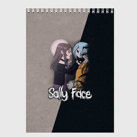 Скетчбук с принтом Sally Face в Тюмени, 100% бумага
 | 48 листов, плотность листов — 100 г/м2, плотность картонной обложки — 250 г/м2. Листы скреплены сверху удобной пружинной спиралью | sally face | гизмо | девид | девочка | игра | лари | ларри | мальчик | маска | мрачная | на лице | пых | с протезом | сал | сали | салли | салли фейс | фейс | фэйс | эддисон | эшли