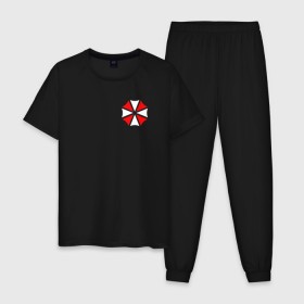 Мужская пижама хлопок с принтом UMBRELLA CORP (НА СПИНЕ) в Тюмени, 100% хлопок | брюки и футболка прямого кроя, без карманов, на брюках мягкая резинка на поясе и по низу штанин
 | ada wong | biohazard | game | gamer | leon | logo | mistic | raccoon city | re2 | resident evil 2 | rpd | stars | umbrella | ада вонг | амбрелла | зомби | игра | мистика | ужасы