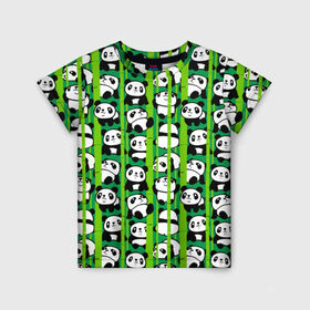 Детская футболка 3D с принтом Медведи панда в Тюмени, 100% гипоаллергенный полиэфир | прямой крой, круглый вырез горловины, длина до линии бедер, чуть спущенное плечо, ткань немного тянется | animals | bamboo | bears | branches | funny | panda | trees | аниме | бамбук | весёлые | ветки | графика | деревья | животные | зелёный | искусство | картинка | красивый | крутой | малыши | медведи | мода | модный | молодёжная