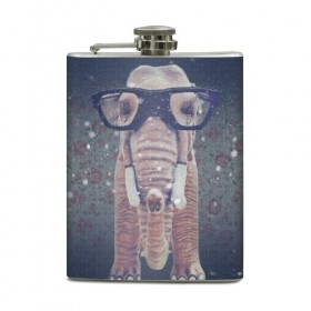 Фляга с принтом Слон в очках в Тюмени, металлический корпус | емкость 0,22 л, размер 125 х 94 мм. Виниловая наклейка запечатывается полностью | 