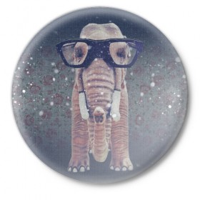 Значок с принтом Слон в очках в Тюмени,  металл | круглая форма, металлическая застежка в виде булавки | 