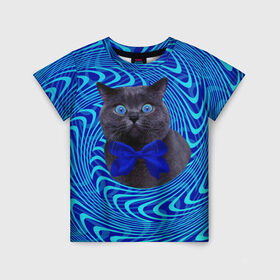 Детская футболка 3D с принтом Гипнотический кот в Тюмени, 100% гипоаллергенный полиэфир | прямой крой, круглый вырез горловины, длина до линии бедер, чуть спущенное плечо, ткань немного тянется | big | арт | крупные арты | крупные принты | сумасшедшие арты