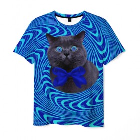 Мужская футболка 3D с принтом Гипнотический кот в Тюмени, 100% полиэфир | прямой крой, круглый вырез горловины, длина до линии бедер | Тематика изображения на принте: big | арт | крупные арты | крупные принты | сумасшедшие арты
