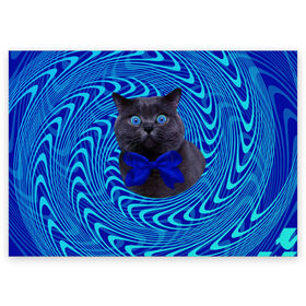 Поздравительная открытка с принтом Гипнотический кот в Тюмени, 100% бумага | плотность бумаги 280 г/м2, матовая, на обратной стороне линовка и место для марки
 | Тематика изображения на принте: big | арт | крупные арты | крупные принты | сумасшедшие арты