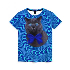 Женская футболка 3D с принтом Гипнотический кот в Тюмени, 100% полиэфир ( синтетическое хлопкоподобное полотно) | прямой крой, круглый вырез горловины, длина до линии бедер | Тематика изображения на принте: big | арт | крупные арты | крупные принты | сумасшедшие арты