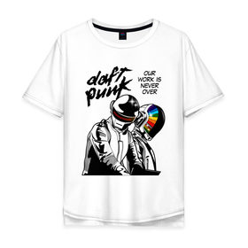 Мужская футболка хлопок Oversize с принтом Daft Punk в Тюмени, 100% хлопок | свободный крой, круглый ворот, “спинка” длиннее передней части | Тематика изображения на принте: daft punk | electronic | house | human | music | robot | дафт панк | музыка | синти поп | хаус | электроника