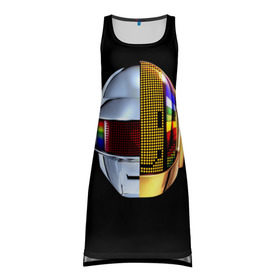 Платье-майка 3D с принтом Daft Punk в Тюмени, 100% полиэстер | полуприлегающий силуэт, широкие бретели, круглый вырез горловины, удлиненный подол сзади. | daft punk | electronic | house | human | music | robot | дафт панк | музыка | синти поп | хаус | электроника