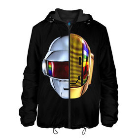 Мужская куртка 3D с принтом Daft Punk в Тюмени, ткань верха — 100% полиэстер, подклад — флис | прямой крой, подол и капюшон оформлены резинкой с фиксаторами, два кармана без застежек по бокам, один большой потайной карман на груди. Карман на груди застегивается на липучку | Тематика изображения на принте: daft punk | electronic | house | human | music | robot | дафт панк | музыка | синти поп | хаус | электроника