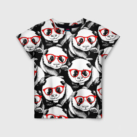 Детская футболка 3D с принтом Панды в красных очках в Тюмени, 100% гипоаллергенный полиэфир | прямой крой, круглый вырез горловины, длина до линии бедер, чуть спущенное плечо, ткань немного тянется | Тематика изображения на принте: animals | bears | funny | head | muzzl | pandas | red | весёлые | взгляд | голова | графика | животные | искусство | картинка | красивый | красные | крутой | медведи | мода | модный | молодёжная | очки | панды | рисунок
