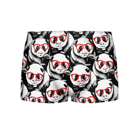 Мужские трусы 3D с принтом Панды в красных очках в Тюмени, 50% хлопок, 50% полиэстер | классическая посадка, на поясе мягкая тканевая резинка | Тематика изображения на принте: animals | bears | funny | head | muzzl | pandas | red | весёлые | взгляд | голова | графика | животные | искусство | картинка | красивый | красные | крутой | медведи | мода | модный | молодёжная | очки | панды | рисунок