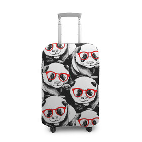 Чехол для чемодана 3D с принтом Панды в красных очках в Тюмени, 86% полиэфир, 14% спандекс | двустороннее нанесение принта, прорези для ручек и колес | animals | bears | funny | head | muzzl | pandas | red | весёлые | взгляд | голова | графика | животные | искусство | картинка | красивый | красные | крутой | медведи | мода | модный | молодёжная | очки | панды | рисунок
