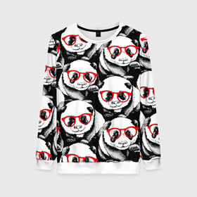 Женский свитшот 3D с принтом Панды в красных очках в Тюмени, 100% полиэстер с мягким внутренним слоем | круглый вырез горловины, мягкая резинка на манжетах и поясе, свободная посадка по фигуре | animals | bears | funny | head | muzzl | pandas | red | весёлые | взгляд | голова | графика | животные | искусство | картинка | красивый | красные | крутой | медведи | мода | модный | молодёжная | очки | панды | рисунок