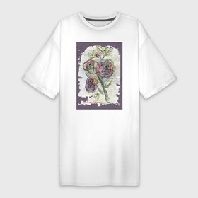 Платье-футболка хлопок с принтом Механический цветок в Тюмени,  |  | steampunk | механика | ретро | рисунок | стимпанк | цветы