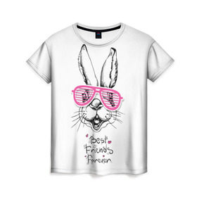 Женская футболка 3D с принтом Best Friends Forever в Тюмени, 100% полиэфир ( синтетическое хлопкоподобное полотно) | прямой крой, круглый вырез горловины, длина до линии бедер | Тематика изображения на принте: animal | best friends | forever | hare | hearts | love | rabbit | белый | графика | друзья | животное | заяц | искусство | картинка | кролик | крутой | лучшие | лучший | любоввь | модный | навсегда | очки | полосатые | рисунок