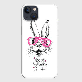 Чехол для iPhone 13 с принтом Best Friends Forever в Тюмени,  |  | animal | best friends | forever | hare | hearts | love | rabbit | белый | графика | друзья | животное | заяц | искусство | картинка | кролик | крутой | лучшие | лучший | любоввь | модный | навсегда | очки | полосатые | рисунок