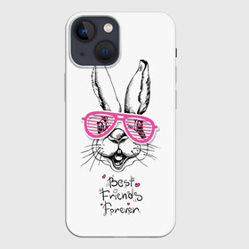 Чехол для iPhone 13 mini с принтом Best Friends Forever в Тюмени,  |  | animal | best friends | forever | hare | hearts | love | rabbit | белый | графика | друзья | животное | заяц | искусство | картинка | кролик | крутой | лучшие | лучший | любоввь | модный | навсегда | очки | полосатые | рисунок