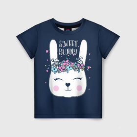 Детская футболка 3D с принтом Sweet bunny в Тюмени, 100% гипоаллергенный полиэфир | прямой крой, круглый вырез горловины, длина до линии бедер, чуть спущенное плечо, ткань немного тянется | art | creat | drawing | graphics | picture | белый | влюбленный | графика | день святого валентина | заяц | зеленый | искусство | картинка | кролик | крутой | лучший | любовь | модный | подарок | праздник | пушистый
