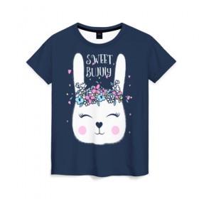 Женская футболка 3D с принтом Sweet bunny в Тюмени, 100% полиэфир ( синтетическое хлопкоподобное полотно) | прямой крой, круглый вырез горловины, длина до линии бедер | art | creat | drawing | graphics | picture | белый | влюбленный | графика | день святого валентина | заяц | зеленый | искусство | картинка | кролик | крутой | лучший | любовь | модный | подарок | праздник | пушистый