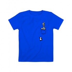 Детская футболка хлопок с принтом Панды в кармане в Тюмени, 100% хлопок | круглый вырез горловины, полуприлегающий силуэт, длина до линии бедер | бамбук | висит | выглядывает | карабкается | карман | лазает | медведь | панда