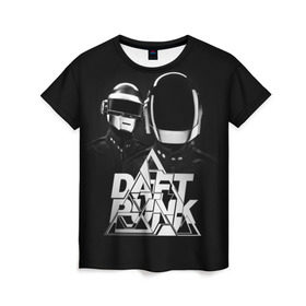 Женская футболка 3D с принтом Daft Punk в Тюмени, 100% полиэфир ( синтетическое хлопкоподобное полотно) | прямой крой, круглый вырез горловины, длина до линии бедер | daft punk | electronic | house | human | music | robot | дафт панк | музыка | синти поп | хаус | электроника