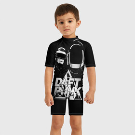 Детский купальный костюм 3D с принтом Daft Punk в Тюмени, Полиэстер 85%, Спандекс 15% | застежка на молнии на спине | daft punk | electronic | house | human | music | robot | дафт панк | музыка | синти поп | хаус | электроника