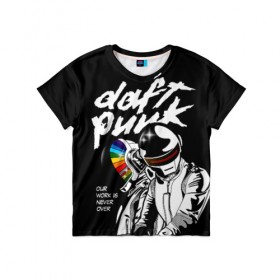 Детская футболка 3D с принтом Daft Punk в Тюмени, 100% гипоаллергенный полиэфир | прямой крой, круглый вырез горловины, длина до линии бедер, чуть спущенное плечо, ткань немного тянется | daft punk | electronic | house | human | music | robot | дафт панк | музыка | синти поп | хаус | электроника