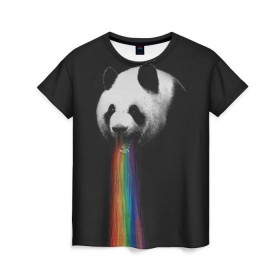 Женская футболка 3D с принтом Радужная панда в Тюмени, 100% полиэфир ( синтетическое хлопкоподобное полотно) | прямой крой, круглый вырез горловины, длина до линии бедер | big | арт | крупные арты | крупные принты | сумасшедшие арты