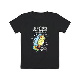 Детская футболка хлопок с принтом To Infinity And Beyond в Тюмени, 100% хлопок | круглый вырез горловины, полуприлегающий силуэт, длина до линии бедер | астронавт | вселенная | звезды | киса | космонавт | космос | кот | котейка | котенок | котэ | котя | кошка | милый | мимими | наса | полет | радуга | ракета
