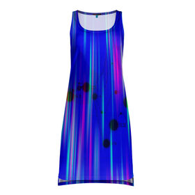 Платье-майка 3D с принтом neon strokes в Тюмени, 100% полиэстер | полуприлегающий силуэт, широкие бретели, круглый вырез горловины, удлиненный подол сзади. | abstract | abstraction | comb | cyberpunk | texture | абстракция | бронь | броня | кибер панк | соты | стальные соты | текстуры