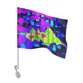 Флаг для автомобиля с принтом НЕОНОВЫЕ СОТЫ в Тюмени, 100% полиэстер | Размер: 30*21 см | abstract | abstraction | comb | cyberpunk | texture | абстракция | бронь | броня | кибер панк | соты | стальные соты | текстуры
