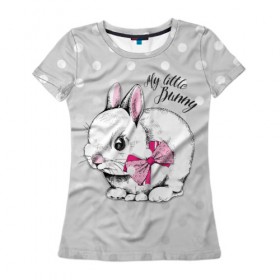 Женская футболка 3D с принтом My little Bunny в Тюмени, 100% полиэфир ( синтетическое хлопкоподобное полотно) | прямой крой, круглый вырез горловины, длина до линии бедер | art | best | cool | creativity | drawing | graphics | phonthasia | picture | trend | бант | белый | графика | животное | зайченок | зайчик | искусство | картинка | кролик | крутой | лучший | маленький | милый | модный | мой | пушистый