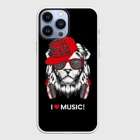 Чехол для iPhone 13 Pro Max с принтом I love music в Тюмени,  |  | Тематика изображения на принте: art | creativity | drawing | graphics | ph | picture | бейсболка | голова | графика | грива | дикий | животное | искусство | картинка | красный | крутой | лев | лучший | модный | музыка | наушники | очки | рисунок | сердце