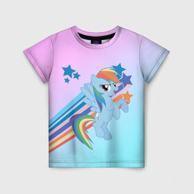 Детская футболка 3D с принтом Rainbow Dash в Тюмени, 100% гипоаллергенный полиэфир | прямой крой, круглый вырез горловины, длина до линии бедер, чуть спущенное плечо, ткань немного тянется | Тематика изображения на принте: cute | mlp | pony | млп | пони | рейнбоу дэш