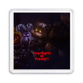 Магнит 55*55 с принтом Five Nights at Freddy`s в Тюмени, Пластик | Размер: 65*65 мм; Размер печати: 55*55 мм | five nights at freddy s | game | horror | игры | механические куклы | ночь | охранник | пять ночей у фредди | светящиеся глаза | ужас