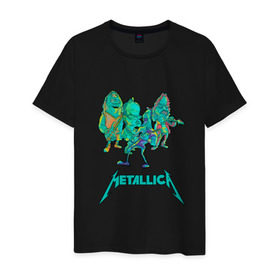 Мужская футболка хлопок с принтом Metallica зеленый неон в Тюмени, 100% хлопок | прямой крой, круглый вырез горловины, длина до линии бедер, слегка спущенное плечо. | metal | metalhead | metallica | rock | джеймсхетфилд | кирк хэммет | ларс ульрих | металика | металл | металлика | роберт трухильо | робот | рок