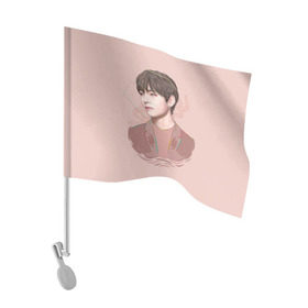 Флаг для автомобиля с принтом Kim Taehyung в Тюмени, 100% полиэстер | Размер: 30*21 см | Тематика изображения на принте: bts | gucci | jeon jungkook | k pop | kim taehyung | korean pop | music | бтс | гуси | гучи | гуччи | кей поп | ким тхэ хён | коллаб | чон чонгук