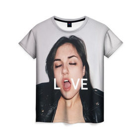 Женская футболка 3D с принтом Sasha Grey LOVE в Тюмени, 100% полиэфир ( синтетическое хлопкоподобное полотно) | прямой крой, круглый вырез горловины, длина до линии бедер | brazzers | грей | лицо | любовь | рот | саша