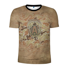 Мужская футболка 3D спортивная с принтом Альфа в Тюмени, 100% полиэстер с улучшенными характеристиками | приталенный силуэт, круглая горловина, широкие плечи, сужается к линии бедра | Тематика изображения на принте: альфа | антитеррор | спецназ