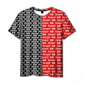 Мужская футболка 3D с принтом SENPAI x HENTAI в Тюмени, 100% полиэфир | прямой крой, круглый вырез горловины, длина до линии бедер | ahegao | kawai | kowai | oppai | otaku | senpai | sugoi | waifu | yandere | ахегао | ковай | отаку | сенпай | яндере