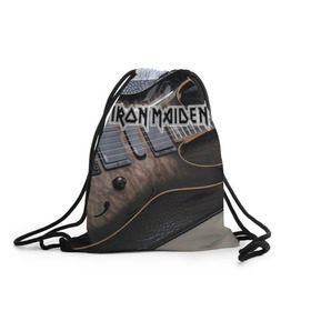 Рюкзак-мешок 3D с принтом Iron Maiden в Тюмени, 100% полиэстер | плотность ткани — 200 г/м2, размер — 35 х 45 см; лямки — толстые шнурки, застежка на шнуровке, без карманов и подкладки | бас | британия | брюс дикинсон | гитара | группа | дева | железная | метал | нико макбрэйн | рок | стив харрис | хеви | яник герс