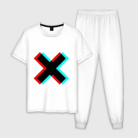 Мужская пижама хлопок с принтом X - Глитч в Тюмени, 100% хлопок | брюки и футболка прямого кроя, без карманов, на брюках мягкая резинка на поясе и по низу штанин
 | x | глитч | икс