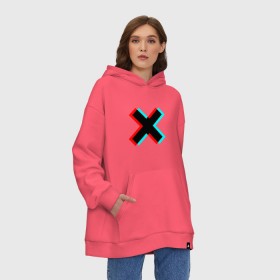 Худи SuperOversize хлопок с принтом X - Глитч в Тюмени, 70% хлопок, 30% полиэстер, мягкий начес внутри | карман-кенгуру, эластичная резинка на манжетах и по нижней кромке, двухслойный капюшон
 | x | глитч | икс