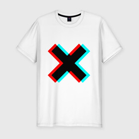 Мужская футболка премиум с принтом X - Глитч в Тюмени, 92% хлопок, 8% лайкра | приталенный силуэт, круглый вырез ворота, длина до линии бедра, короткий рукав | x | глитч | икс
