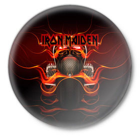 Значок с принтом Iron Maiden в Тюмени,  металл | круглая форма, металлическая застежка в виде булавки | бас | британия | брюс дикинсон | гитара | группа | дева | железная | метал | нико макбрэйн | рок | стив харрис | хеви | яник герс