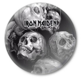 Значок с принтом Iron Maiden в Тюмени,  металл | круглая форма, металлическая застежка в виде булавки | Тематика изображения на принте: бас | британия | брюс дикинсон | гитара | группа | дева | железная | метал | нико макбрэйн | рок | стив харрис | хеви | яник герс