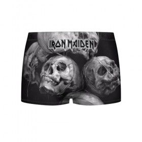 Мужские трусы 3D с принтом Iron Maiden в Тюмени, 50% хлопок, 50% полиэстер | классическая посадка, на поясе мягкая тканевая резинка | бас | британия | брюс дикинсон | гитара | группа | дева | железная | метал | нико макбрэйн | рок | стив харрис | хеви | яник герс