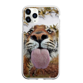 Чехол для iPhone 11 Pro матовый с принтом Тигр показывает язык в Тюмени, Силикон |  | Тематика изображения на принте: голова | животные | кот | кошка | лев | лицо | прикол | прикольные | природа | смешные 
 животные | тигр | тигрица | юмор | язык